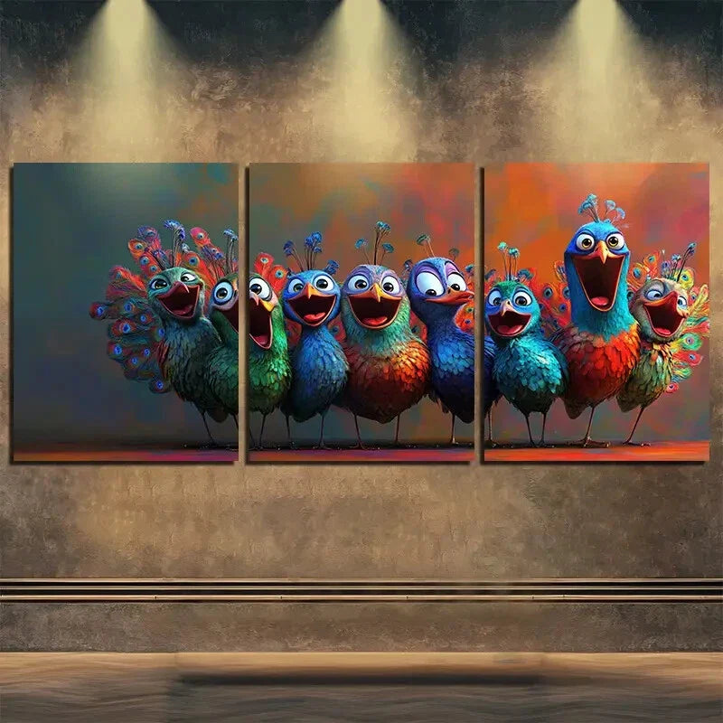 3pcs Colorful Feathered Birds in Playful Perfect Wall Art Set Canvas Framed 40x60cm - High Quality Print 100% Australian Made Wall Canvas Ready to Hang