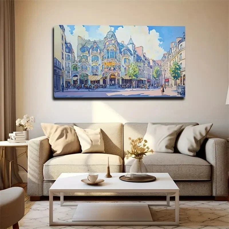 Vibrant Parisian Street Scene Wall Art Canvas Office Home Room Framed 120x60cm