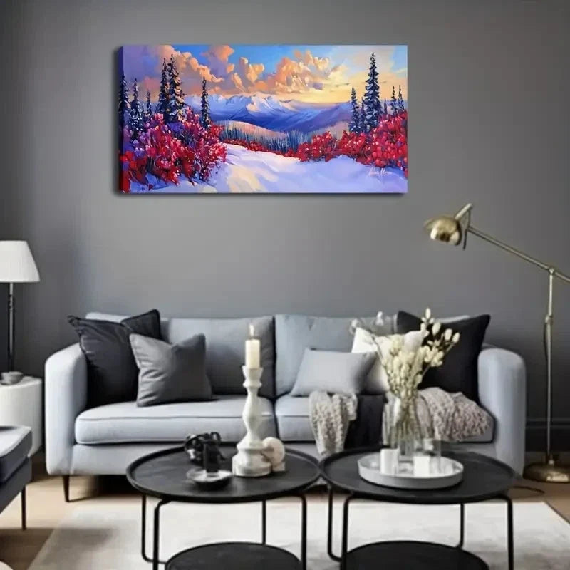 Snow Mountain Landscape Red Wall Art Canvas Office Home Room Framed 120x60cm
