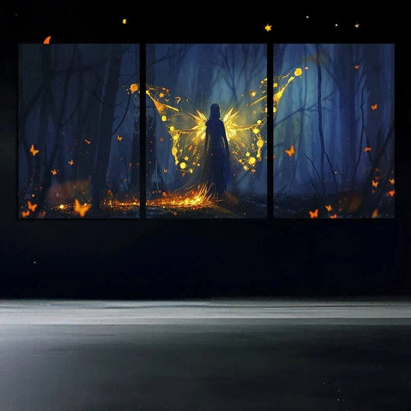 3pcs Stunning Golden Butterfly Wings Metal Print Ready to Hang Art