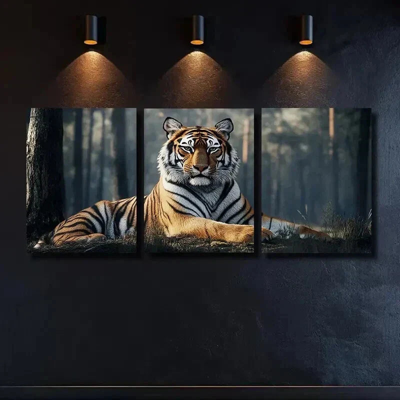 3pcs Tiger in Ancient Forest Mural Decor Wall Art Set Canvas Framed 40x60cm - High Quality Print 100% Australian Made Wall Canvas Ready to Hang
