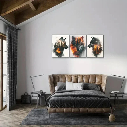 3pcs Forest Wildfire Print Modern Woodland Animal Metal Print  Ready to Hang Art