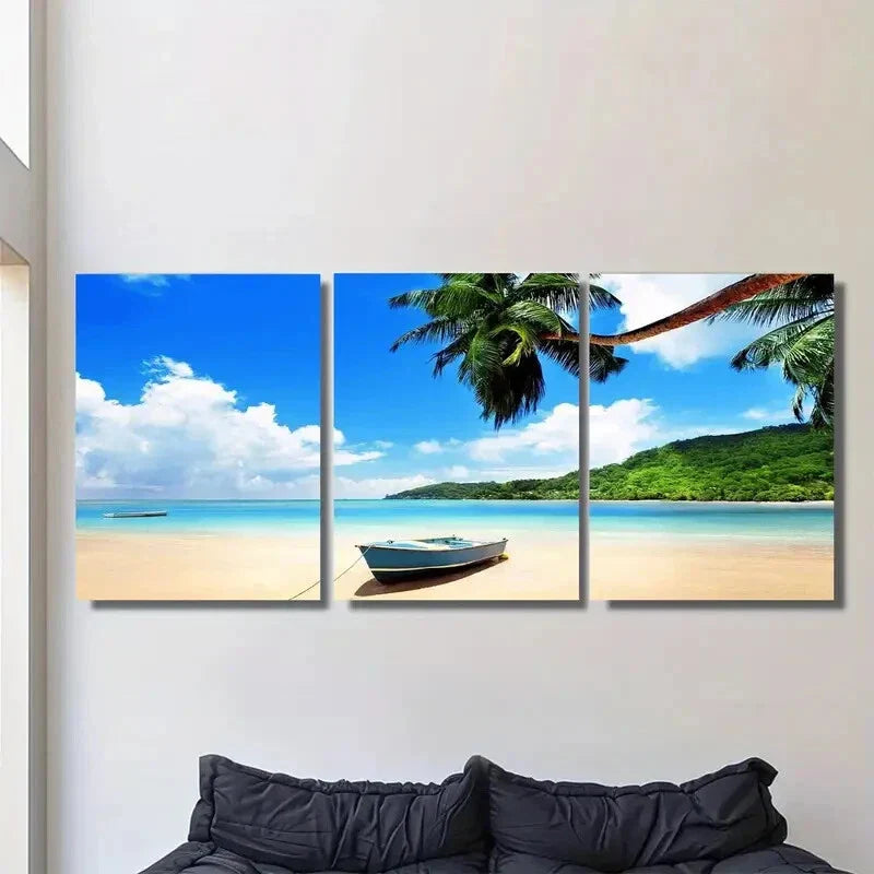 3pcs Tropical Paradise Triptych Palm Trees Metal Print Ready to Hang Art