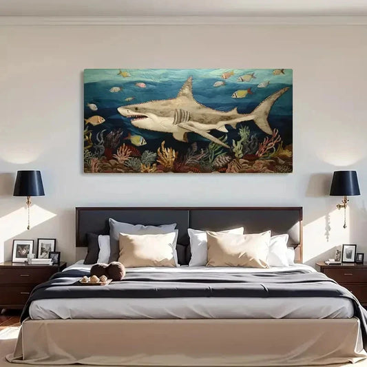 Colorful Shark Retro Wall Art Canvas Office Home Room Framed 120x60cm