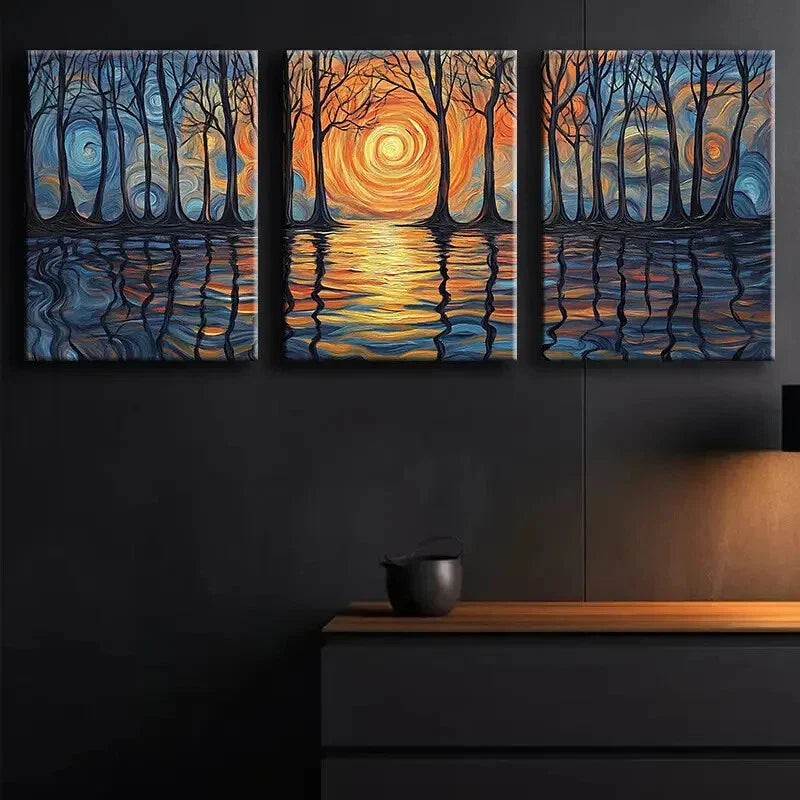 3pcs Abstract Ripple Reflections Moon Perfect Wall Art Set Canvas Framed 40x60cm - High Quality Print 100% Australian Made Wall Canvas Ready to Hang
