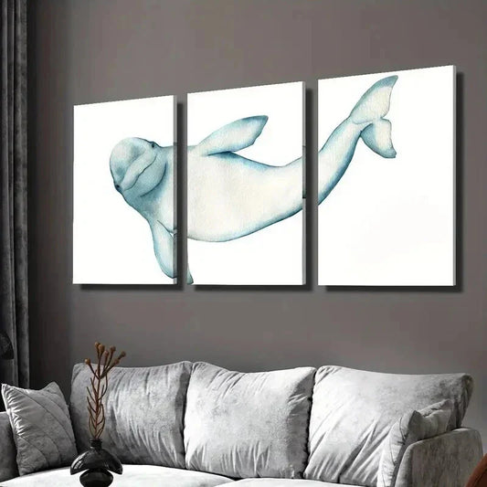 3pcs Marine Ocean Dolphin Life Illustration Wall Art Set Canvas Framed 40x60cm - High Quality Print 100% Australian Made Wall Canvas Ready to Hang