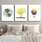 3pcs Floral Hot Air Balloon Colorful Leaf Flower Wall Art Set Canvas Framed 40x60cm - High Quality Print 100% Australian Made Wall Canvas Ready to Hang
