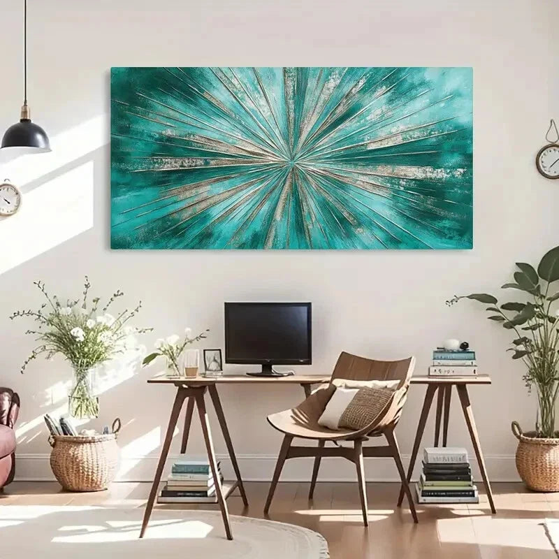 Dynamic Lines Turquoise Hues Wall Art Canvas Office Home Room Framed 80x45cm