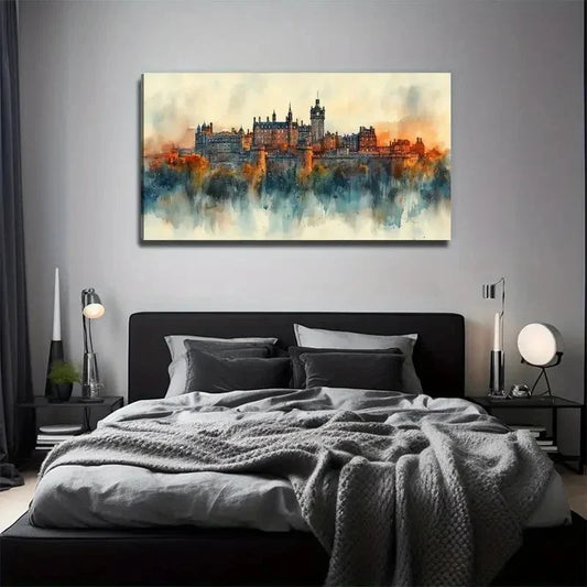 Watercolor Castle Nature Wall Art Canvas Office Home Room Framed 120x60cm