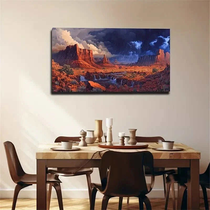 Rainstorm Waterfall Mountain Wall Art Canvas Office Home Room Framed 120x60cm