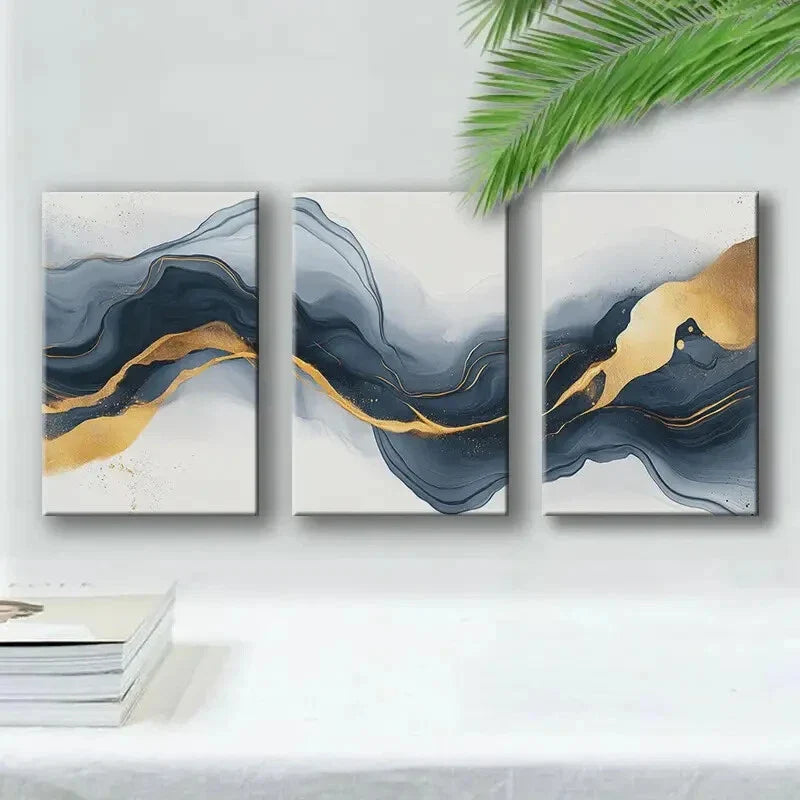 3pcs Abstract Dark Golden & Black Perfect Wall Art Set Canvas Framed 40x60cm - High Quality Print 100% Australian Made Wall Canvas Ready to Hang