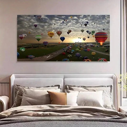 Vibrant Red & White Balloon Wall Art Canvas Office Home Room Framed 120x60cm