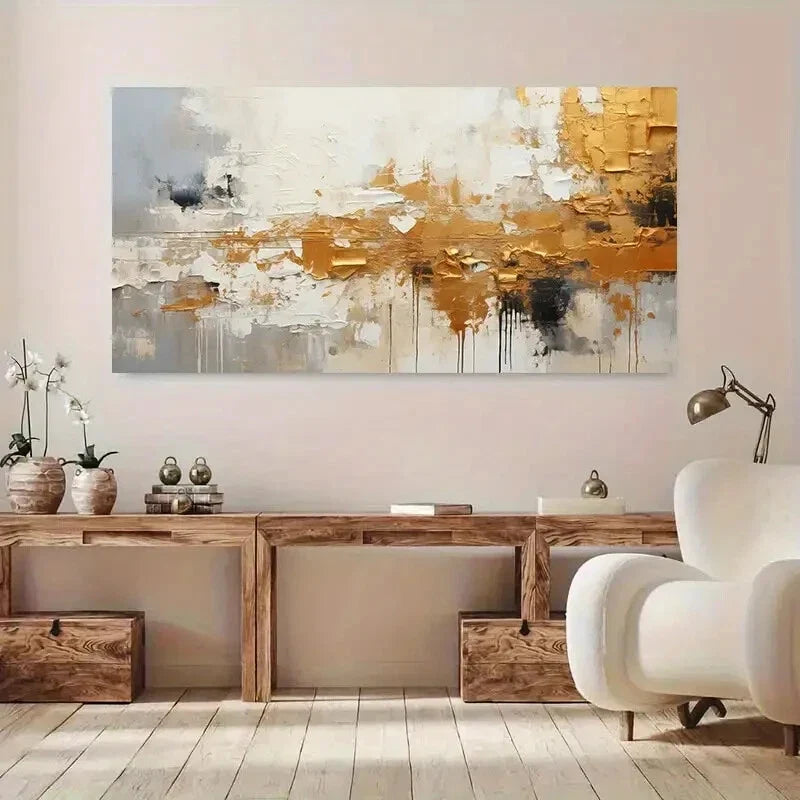 White & Golden Modern Abstract Wall Art Canvas Office Home Room Framed 120x60cm