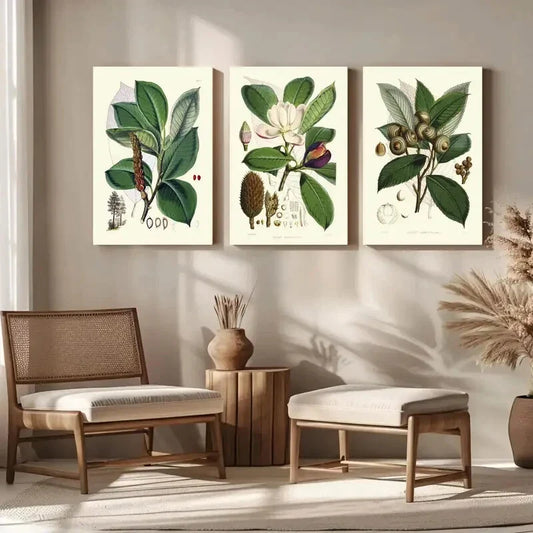 3pcs Plant Green Floral Leaf Painting Metal Print Ready to Hang Art