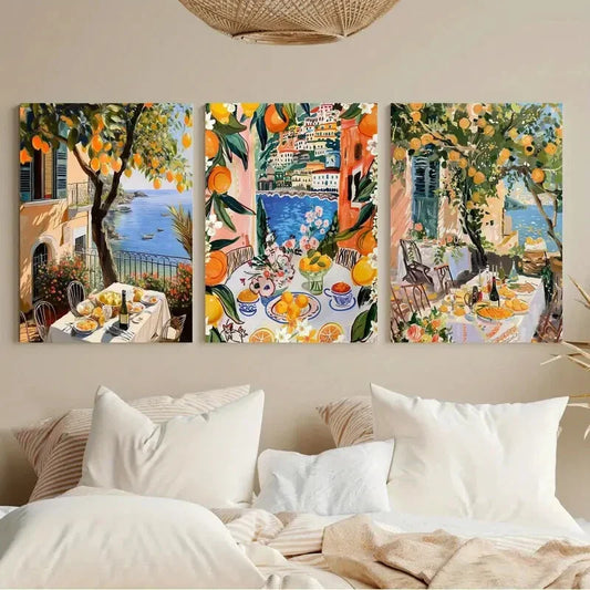 3pcs Retro Dolce Far Niente Painting Metal Print Ready to Hang Art