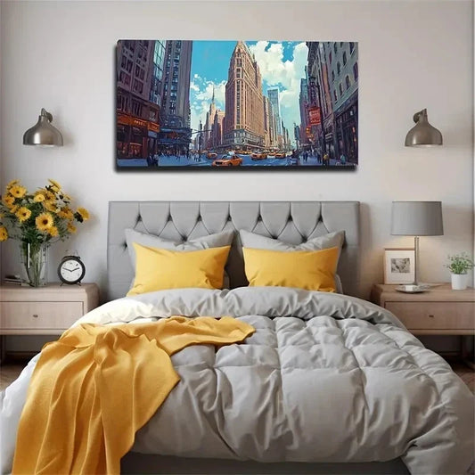 Modern Urban Street Scene Wall Art Canvas Office Home Room Framed 120x60cm