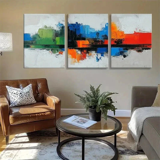 3pcs Modern Geometric Shapes Vibrant Perfect Wall Art Set Canvas Framed 40x60cm - High Quality Print 100% Australian Made Wall Canvas Ready to Hang