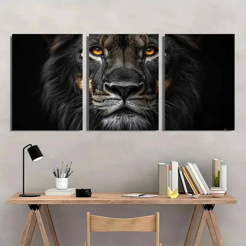 3pcs African Lion Black and White Metal Print Ready to Hang Art