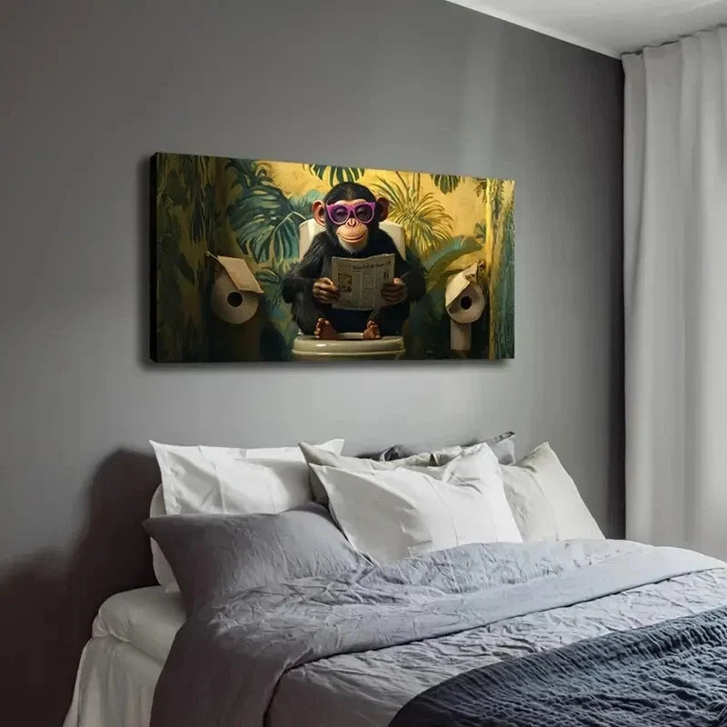 Gorilla with Pink Glasses Décor Wall Art Canvas Office Home Room Framed 120x60cm