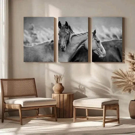 3pcs Horses Friendship Painting Metal Print Ready to Hang Art
