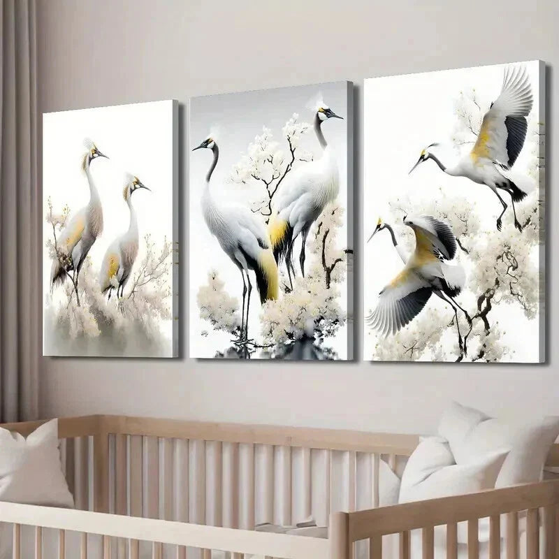 3pcs Japanese Red Crowned Crane Decor Wall Art Set Canvas Framed 40x60cm - High Quality Print 100% Australian Made Wall Canvas Ready to Hang
