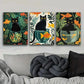 3pcs Black Cats Colorful Orange Fish Perfect Wall Art Set Canvas Framed 40x60cm - High Quality Print 100% Australian Made Wall Canvas Ready to Hang