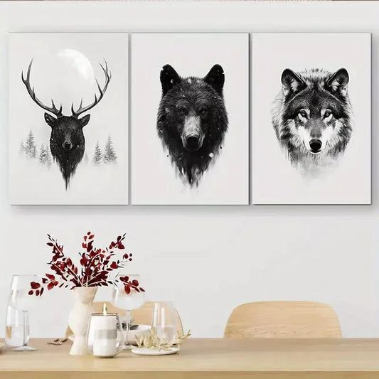 3pcs Wildlife Portrait Triptych Wall Art Set Canvas Framed 40x60cm - High Quality Print 100% Australian Made Wall Canvas Ready to Hang