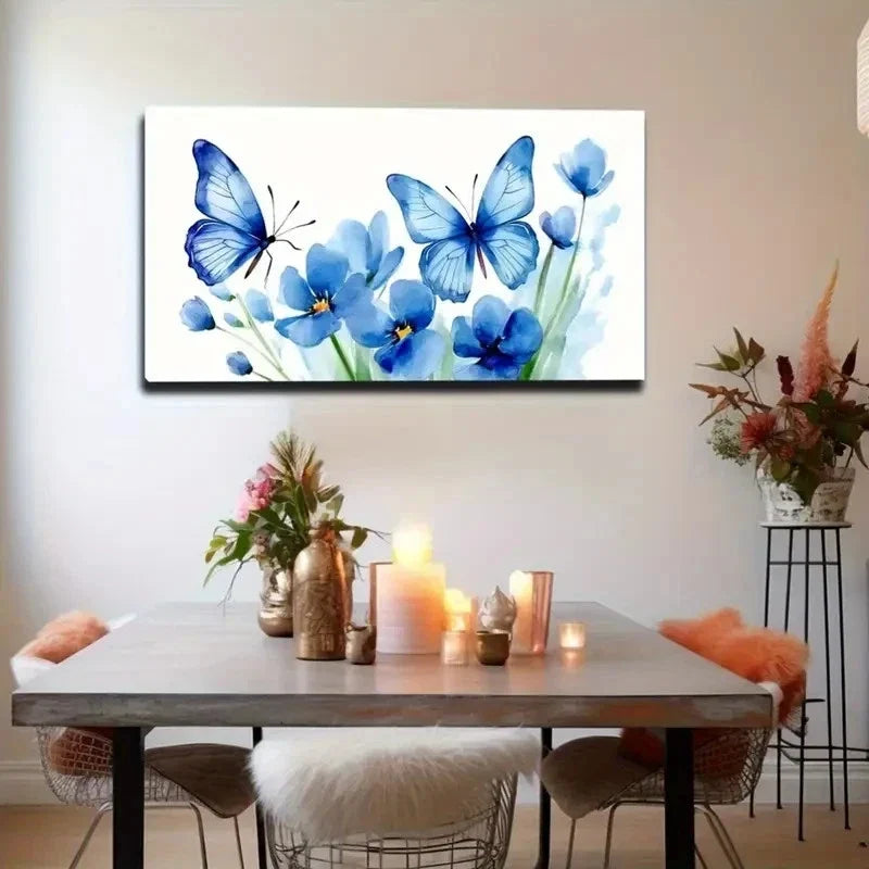 Light Blue Butterflies Wall Art Canvas Office Home Room Framed 120x60cm