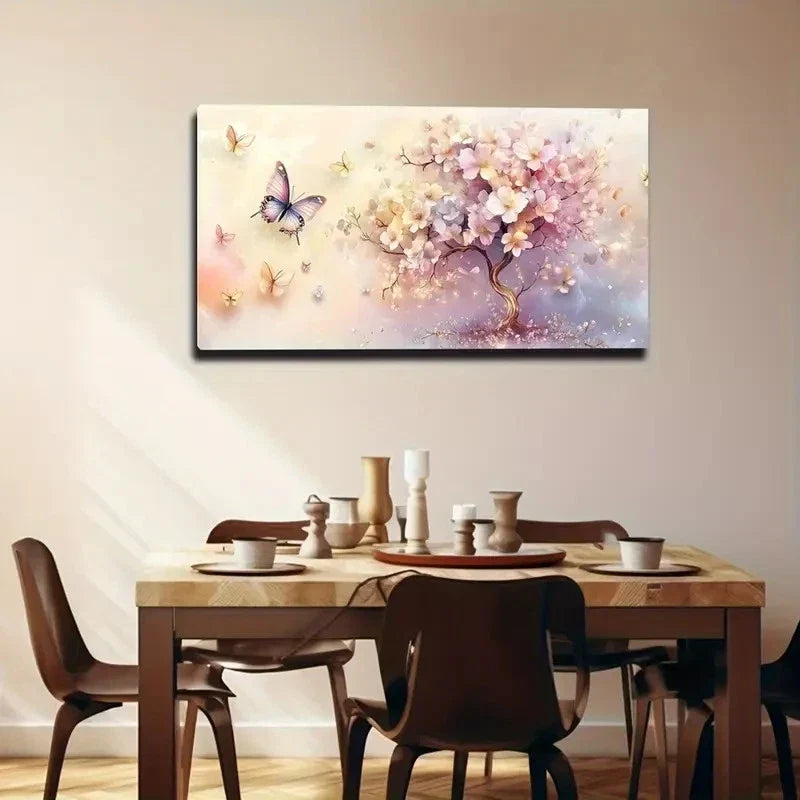 Cherry Blossom Tree Purple Wall Art canvas office home room framed 120x60cm
