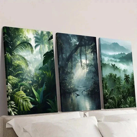 3pcs Natural Tropical Forest Decoration Wall Art Set Canvas Framed 40x60cm - High Quality Print 100% Australian Made Wall Canvas Ready to Hang