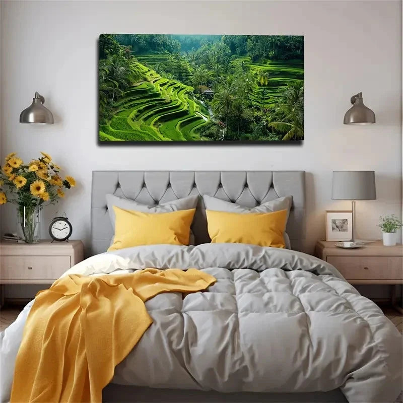 Green Terraces And Tropical Wall Art Canvas Office Home Room Framed 80x45cm