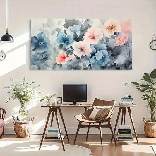 Delicate Strokes Flowers Nature Wall Art Canvas Office Home Room Framed 120x60cm