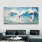 Surfers Riding Ocean Waves Wall Art Canvas Office Home Room Framed 120x60cm