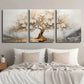 3pcs Abstract Golden Tree with White Flowers Wall Art Set Canvas Framed 40x60cm - High Quality Print 100% Australian Made Wall Canvas Ready to Hang