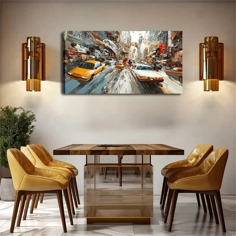 Dynamic City Street Scene Wall Art Canvas Office Home Room Framed 120x60cm