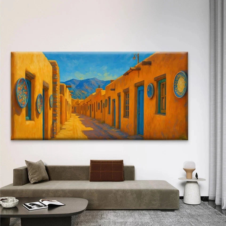Colorful Desert Village Wall Art Canvas Office Home Room Framed 120x60cm