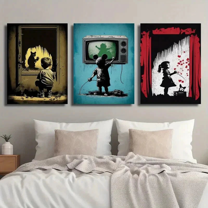 3pcs Boys & Girls Graffiti Style Wall Art Set Canvas Framed 40x60cm - High Quality Print 100% Australian Made Wall Canvas Ready to Hang