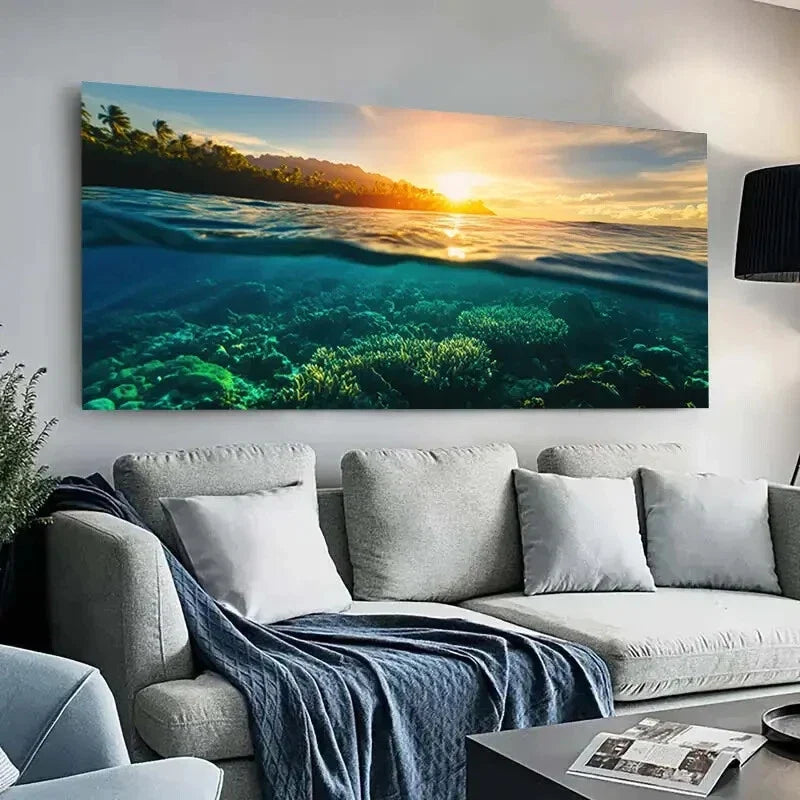Underwater Ocean Sunset Nature Wall Art Canvas Office Home Room Framed 80x45cm