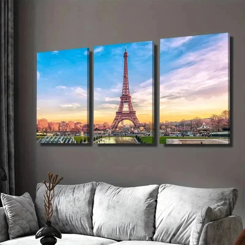 3pcs Eiffel Tower Triptych Classic Landscape Wall Art Set Canvas Framed 40x60cm - High Quality Print 100% Australian Made Wall Canvas Ready to Hang