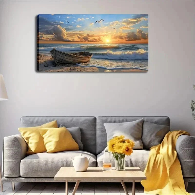 Infectious Seaside Sunset Wall Art Canvas Office Home Room Framed 120x60cm