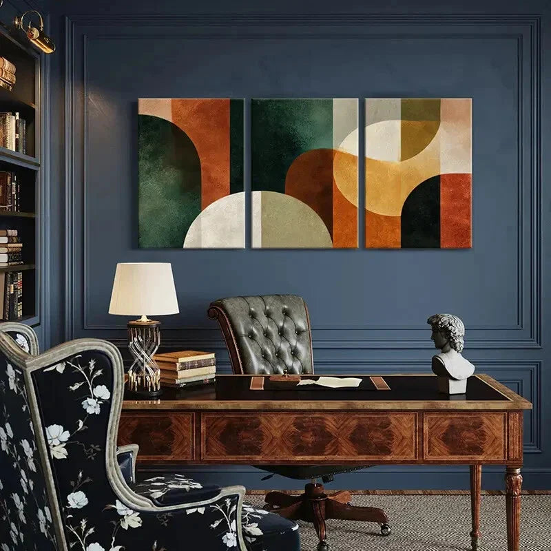 3pcs Abstract Art Geometric Shapes Warm Tones Metal Print Ready to Hang Art