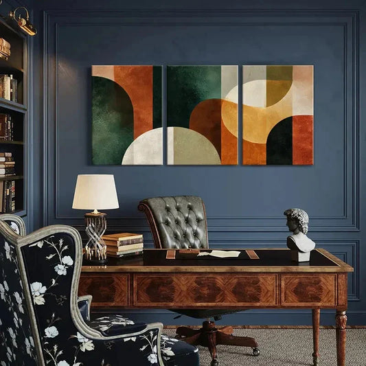 3pcs Abstract Art Geometric Shapes Warm Tones Metal Print Ready to Hang Art