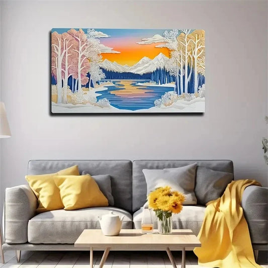 Snow-Covered Trees Mountain Wall Art Canvas Office Home Room Framed 120x60cm