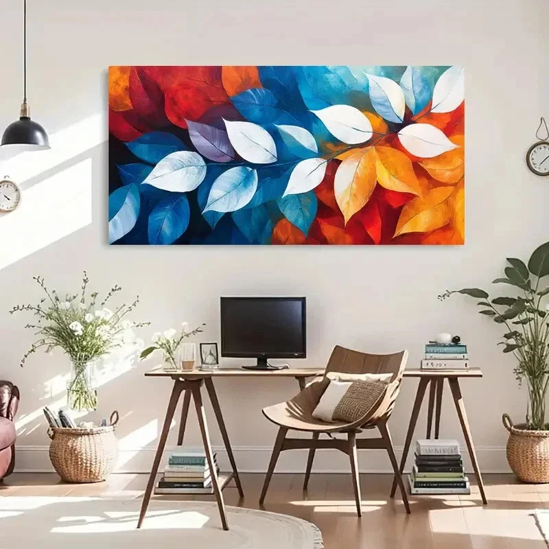 Abstract Colorful Leaves Modern Wall Art Canvas Office Home Room Framed 120x60cm