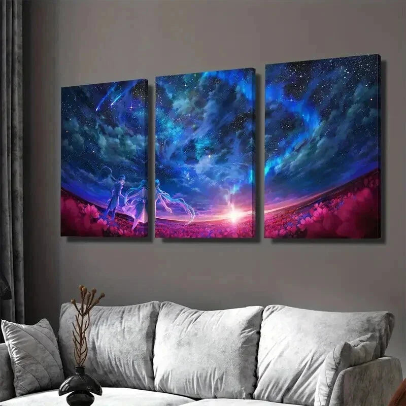 3pcs Starry Night Sky Vibrant Cosmic Scene Wall Art Set Canvas Framed 40x60cm - High Quality Print 100% Australian Made Wall Canvas Ready to Hang