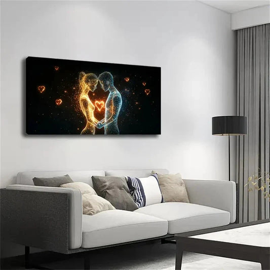 Two Human Figures Formed Light Wall Art Canvas Office Home Room Framed 120x60cm