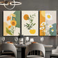3pcs Sunflower Flower Modern Style Metal Print Ready to Hang Art