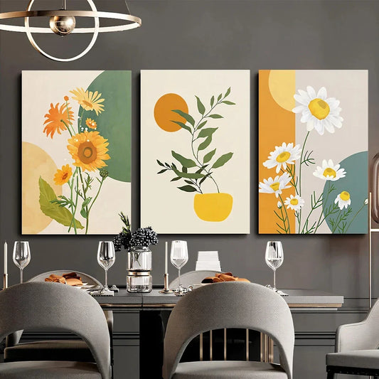 3pcs Sunflower Flower Modern Style Metal Print Ready to Hang Art