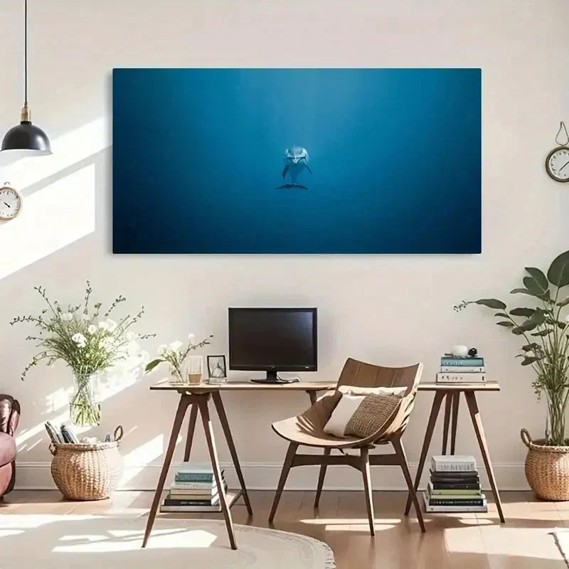 Dolphin Silhouette Perfect BlCue Wall Art Canvas Office Home Room Framed 120x60cm