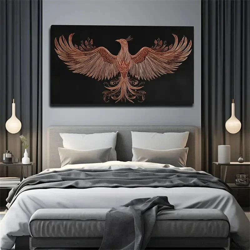 Modern Golden Phoenix Wall Art Canvas Office Home Room Framed 120x60cm